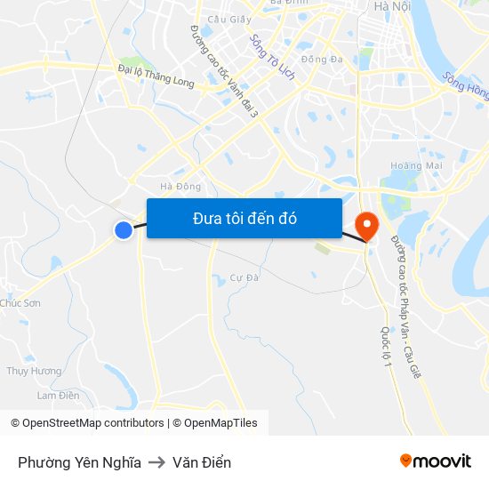 Phường Yên Nghĩa to Văn Điển map