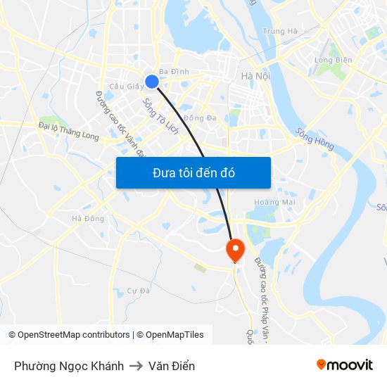Phường Ngọc Khánh to Văn Điển map
