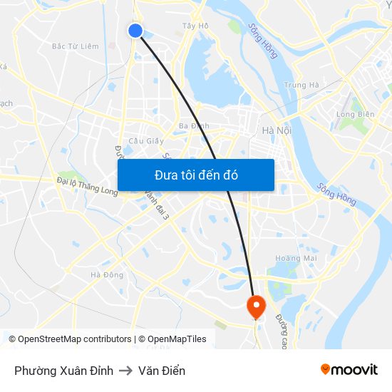 Phường Xuân Đỉnh to Văn Điển map