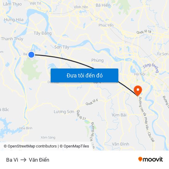 Ba Vì to Văn Điển map