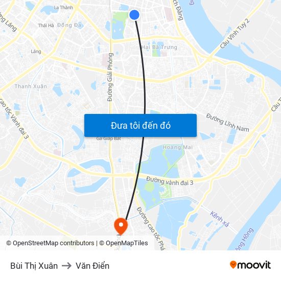 Bùi Thị Xuân to Văn Điển map