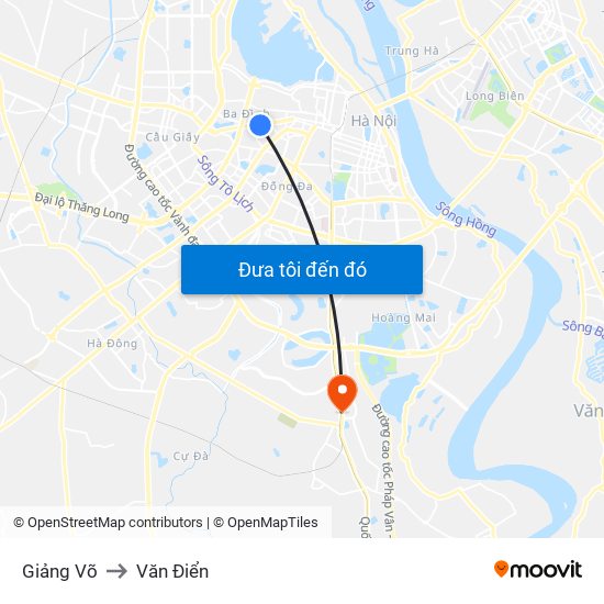 Giảng Võ to Văn Điển map