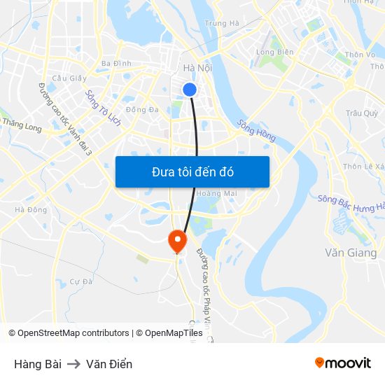 Hàng Bài to Văn Điển map