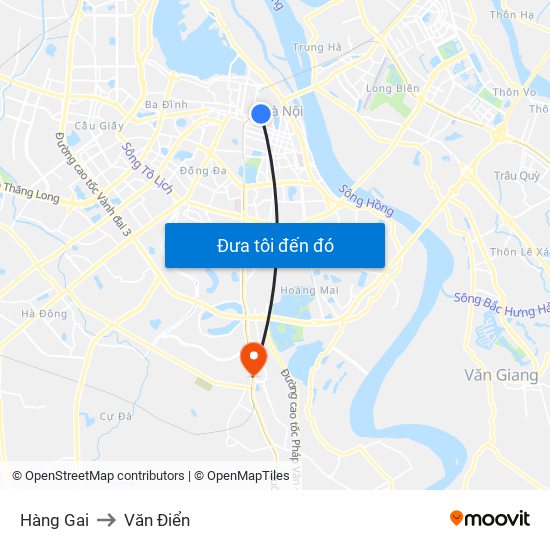 Hàng Gai to Văn Điển map