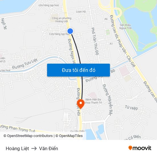 Hoàng Liệt to Văn Điển map