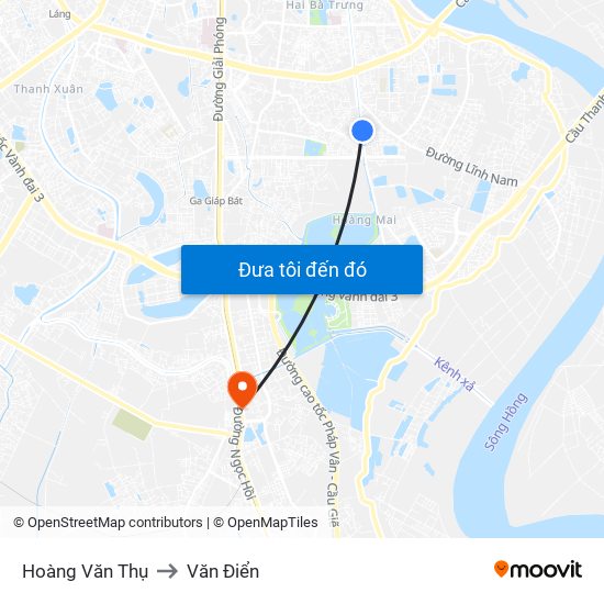 Hoàng Văn Thụ to Văn Điển map