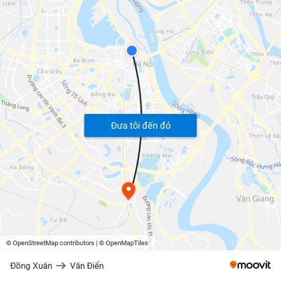 Đồng Xuân to Văn Điển map