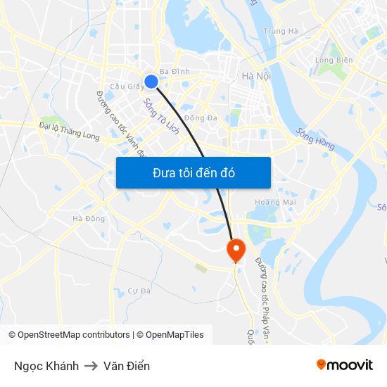 Ngọc Khánh to Văn Điển map