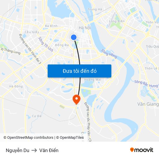 Nguyễn Du to Văn Điển map