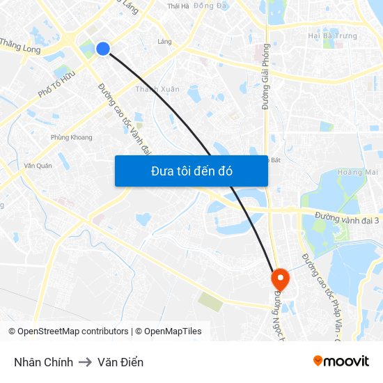 Nhân Chính to Văn Điển map