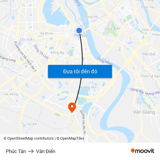 Phúc Tân to Văn Điển map