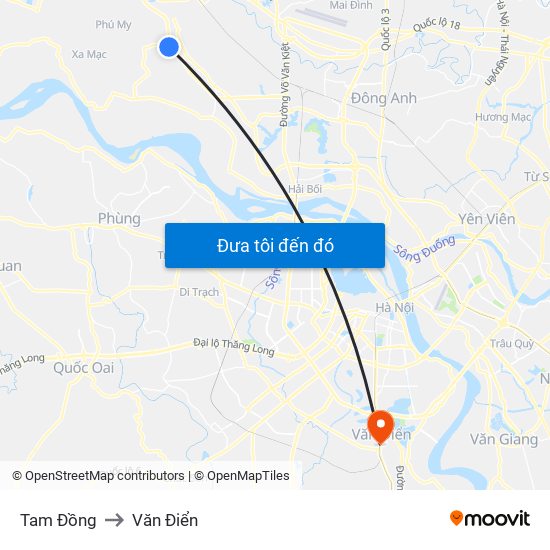 Tam Đồng to Văn Điển map