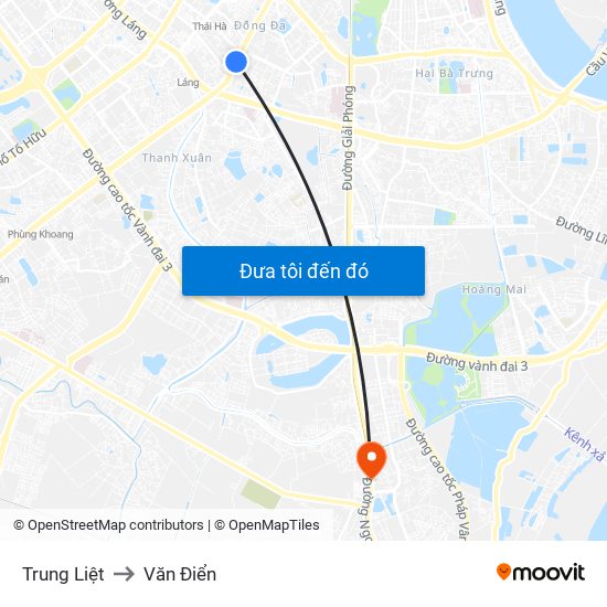 Trung Liệt to Văn Điển map