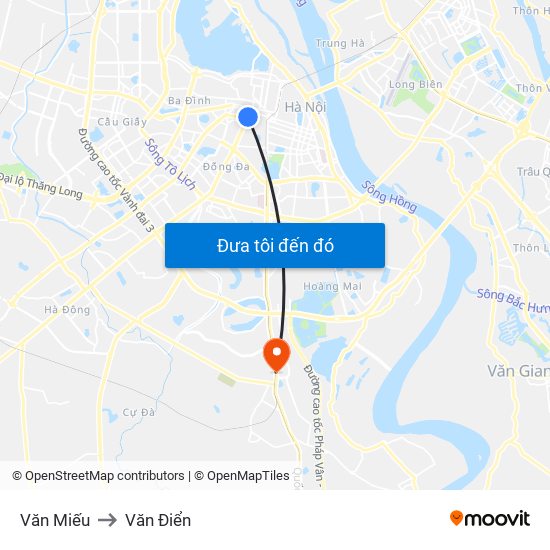 Văn Miếu to Văn Điển map