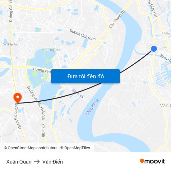 Xuân Quan to Văn Điển map
