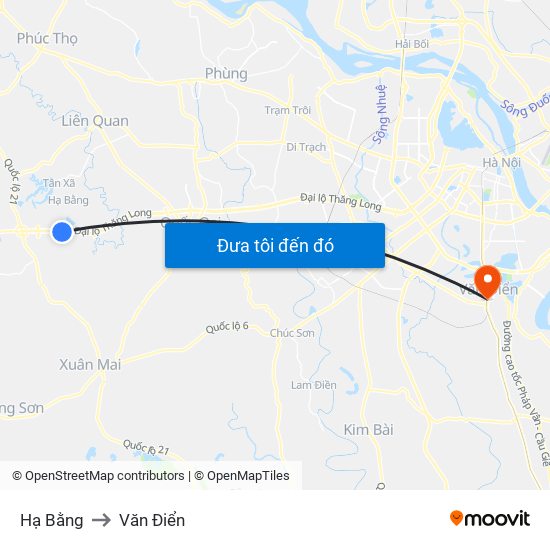 Hạ Bằng to Văn Điển map