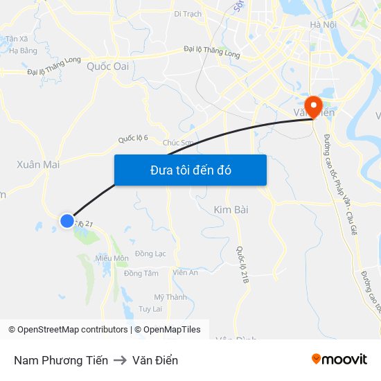 Nam Phương Tiến to Văn Điển map