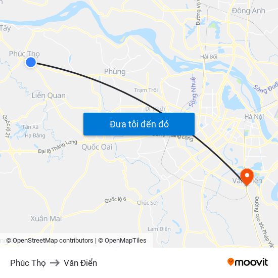 Phúc Thọ to Văn Điển map