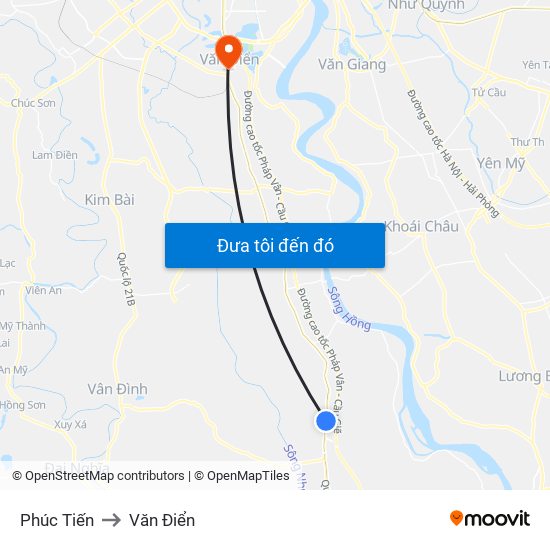 Phúc Tiến to Văn Điển map