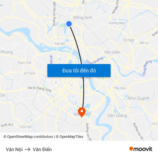 Vân Nội to Văn Điển map