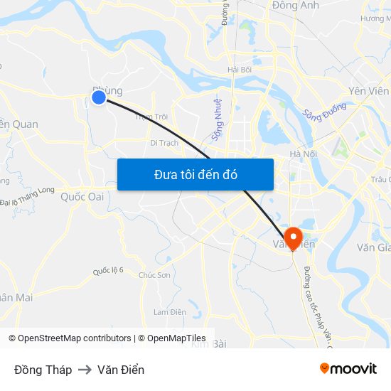 Đồng Tháp to Văn Điển map