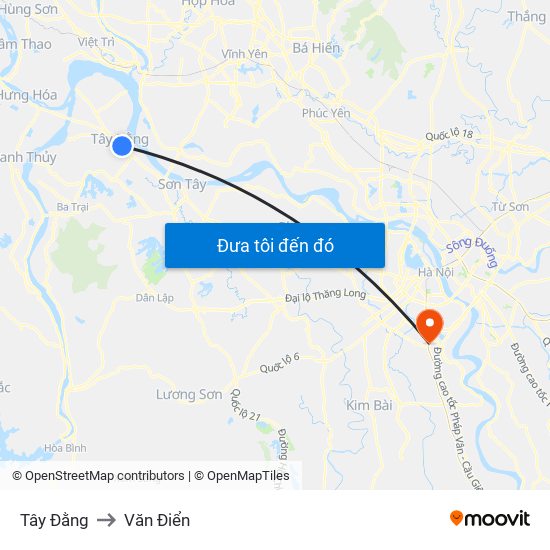 Tây Đằng to Văn Điển map