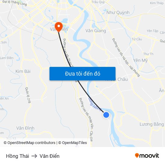 Hồng Thái to Văn Điển map