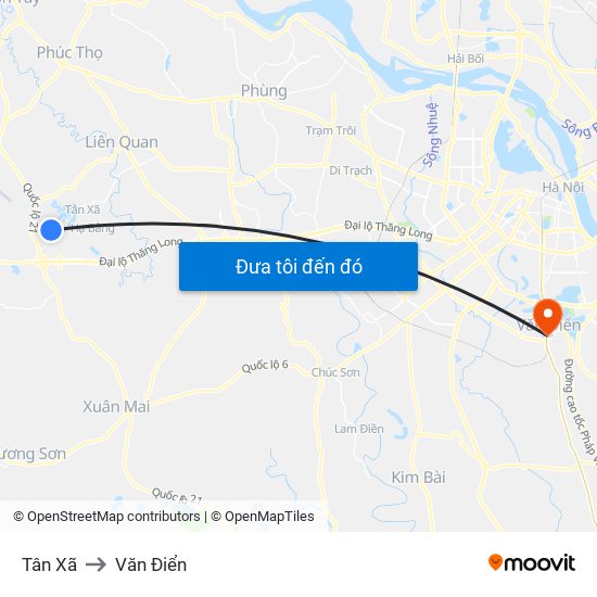 Tân Xã to Văn Điển map