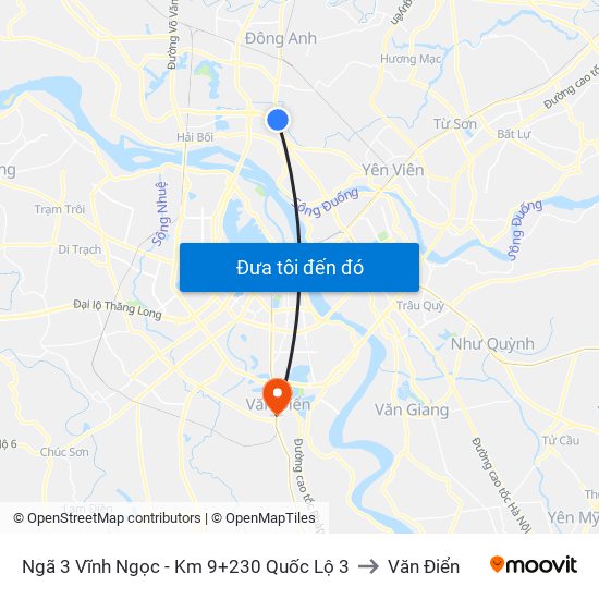 Ngã 3 Vĩnh Ngọc - Km 9+230 Quốc Lộ 3 to Văn Điển map