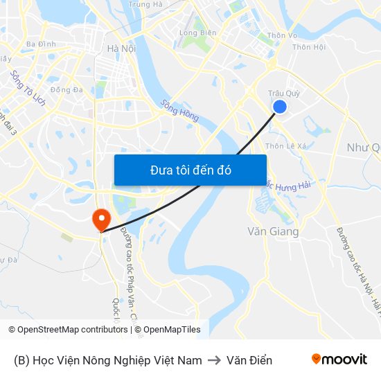 (B) Học Viện Nông Nghiệp Việt Nam to Văn Điển map