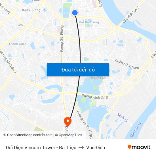 Đối Diện Vincom Tower - Bà Triệu to Văn Điển map