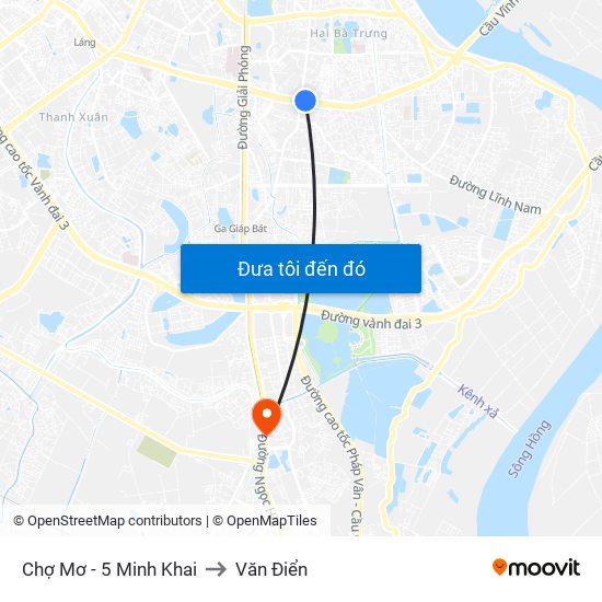 Chợ Mơ - 5 Minh Khai to Văn Điển map