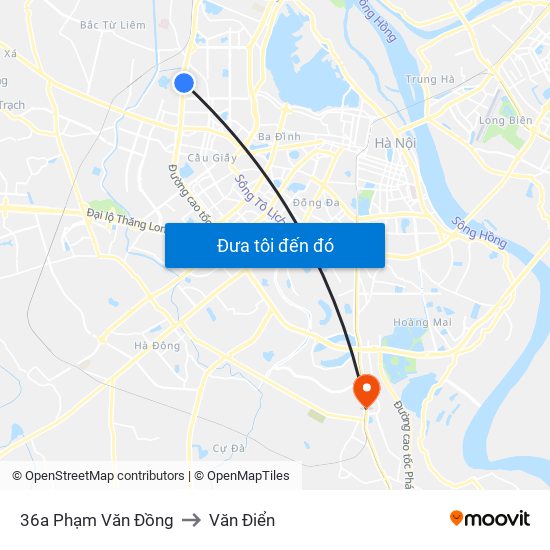 36a Phạm Văn Đồng to Văn Điển map