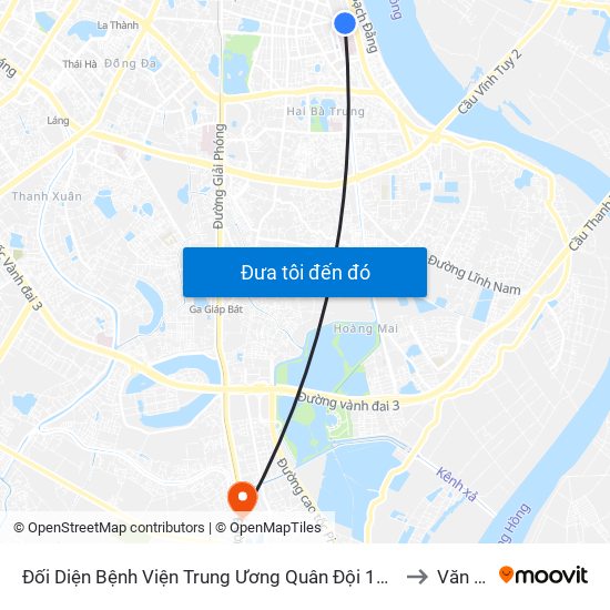 Đối Diện Bệnh Viện Trung Ương Quân Đội 108 - Trần Hưng Đạo to Văn Điển map