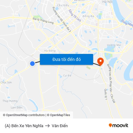 (A) Bến Xe Yên Nghĩa to Văn Điển map