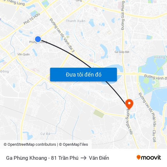 Ga Phùng Khoang - 81 Trần Phú to Văn Điển map