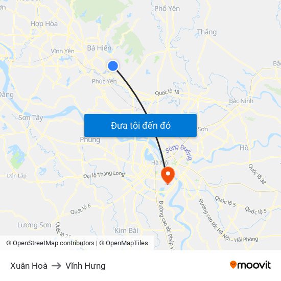 Xuân Hoà to Vĩnh Hưng map