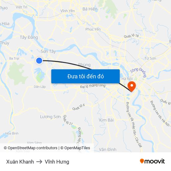 Xuân Khanh to Vĩnh Hưng map