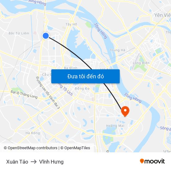 Xuân Tảo to Vĩnh Hưng map