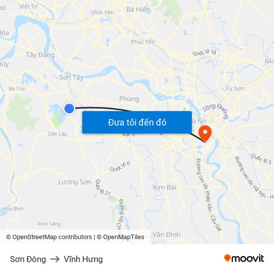 Sơn Đông to Vĩnh Hưng map