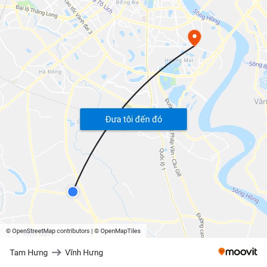 Tam Hưng to Vĩnh Hưng map