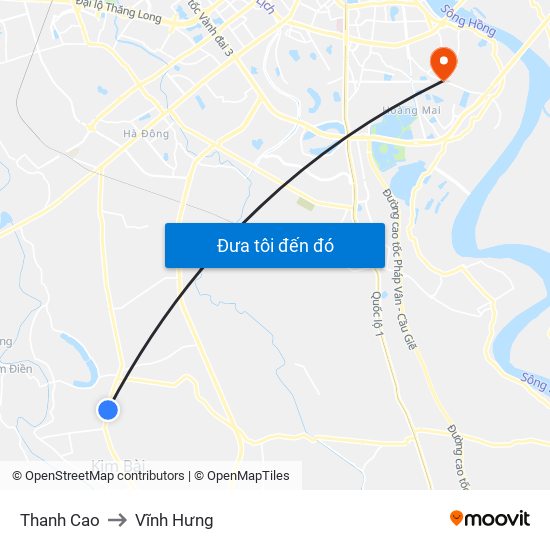 Thanh Cao to Vĩnh Hưng map