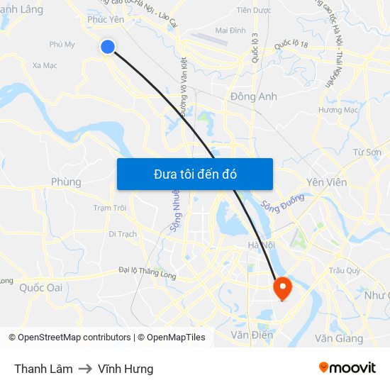 Thanh Lâm to Vĩnh Hưng map