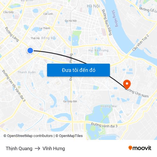 Thịnh Quang to Vĩnh Hưng map