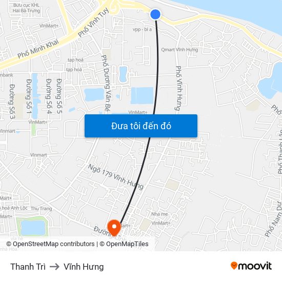 Thanh Trì to Vĩnh Hưng map