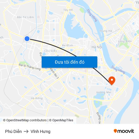 Phú Diễn to Vĩnh Hưng map