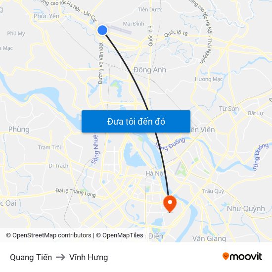 Quang Tiến to Vĩnh Hưng map