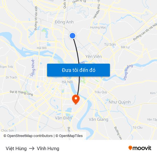 Việt Hùng to Vĩnh Hưng map