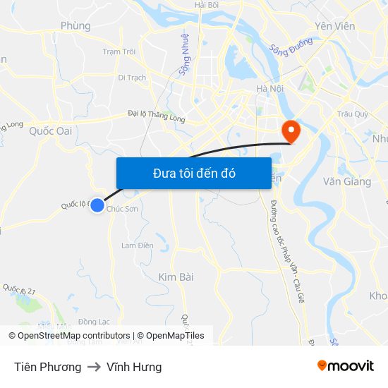 Tiên Phương to Vĩnh Hưng map