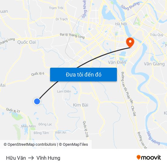 Hữu Văn to Vĩnh Hưng map